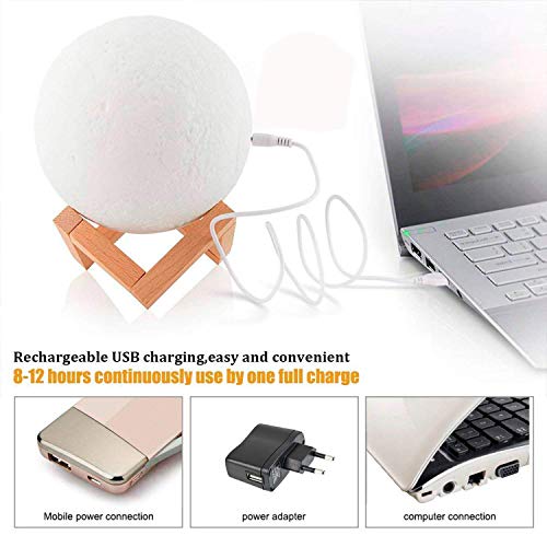 Lexton Moon Night Light Lamp, Touch Control, Adjustable Brightness, Seamless Lunar Moonlight Lamp with Stand with USB & Adapter for Bedrooms (13cm, 3Mode) - Image 5