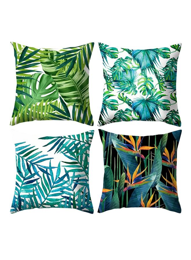 4PCS Nordic Style Pillowcase Set Green Leaf Pattern Pillowcase Peach Skin Pillow Case for Home Decoration Sofa Pillow Case 17.3 x 17.3 Inches  - Image 1