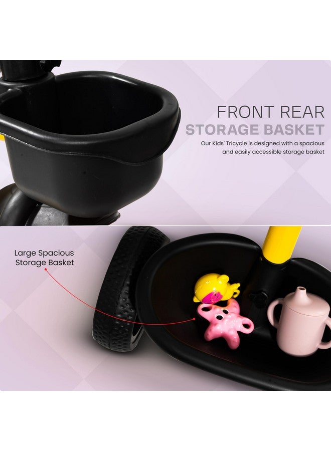 بيبي دراجة ثلاثية العجلات من بايبي للأطفال، دراجة ذكية سهلة التركيب والتشغيل، مزودة بعجلات من مادة إي في إيه، وجرس، وسلال تخزين، ومسند ظهر مرتفع | دراجة ثلاثية العجلات للأطفال | دراجة أطفال من سنتين إلى خمس سنوات (أصفر) - Image 4