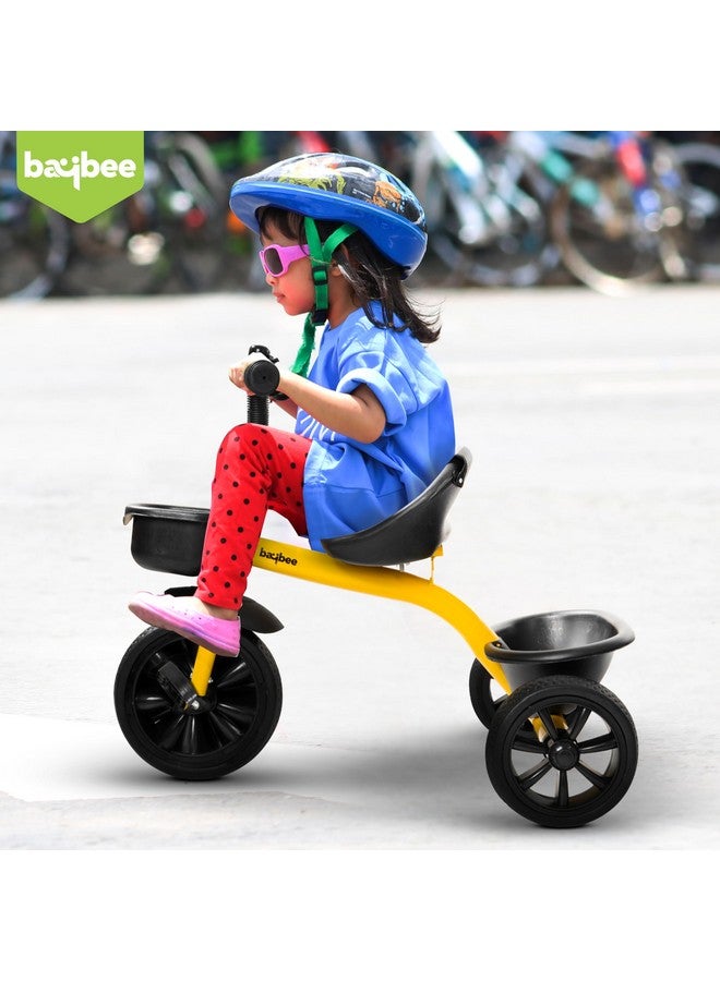 بيبي دراجة ثلاثية العجلات من بايبي للأطفال، دراجة ذكية سهلة التركيب والتشغيل، مزودة بعجلات من مادة إي في إيه، وجرس، وسلال تخزين، ومسند ظهر مرتفع | دراجة ثلاثية العجلات للأطفال | دراجة أطفال من سنتين إلى خمس سنوات (أصفر) - Image 2