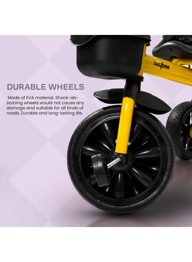 بيبي دراجة ثلاثية العجلات من بايبي للأطفال، دراجة ذكية سهلة التركيب والتشغيل، مزودة بعجلات من مادة إي في إيه، وجرس، وسلال تخزين، ومسند ظهر مرتفع | دراجة ثلاثية العجلات للأطفال | دراجة أطفال من سنتين إلى خمس سنوات (أصفر) - Image 5