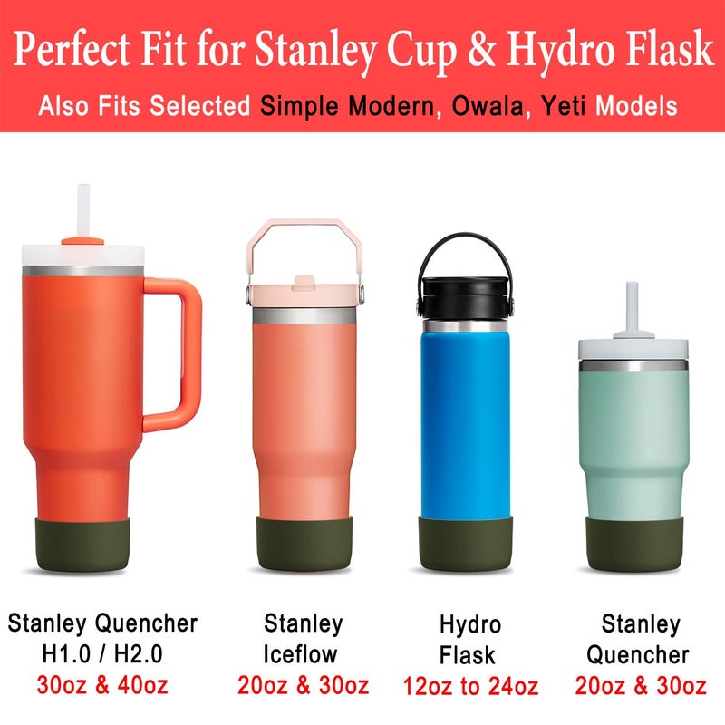 KTKUDY 2Pcs Silicone Boot for Stanley Quencher Tumbler H2.0 30 oz 40 oz & IceFlow 20 oz 30 oz & Intended for Hydro Flask Water Bottle 12-24 oz - Cup Bottom Accessories Fits Stanley Cup, Olive Green - Image 2