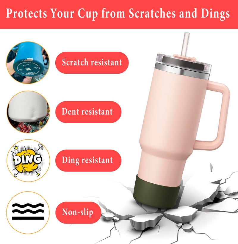 KTKUDY 2Pcs Silicone Boot for Stanley Quencher Tumbler H2.0 30 oz 40 oz & IceFlow 20 oz 30 oz & Intended for Hydro Flask Water Bottle 12-24 oz - Cup Bottom Accessories Fits Stanley Cup, Olive Green - Image 4