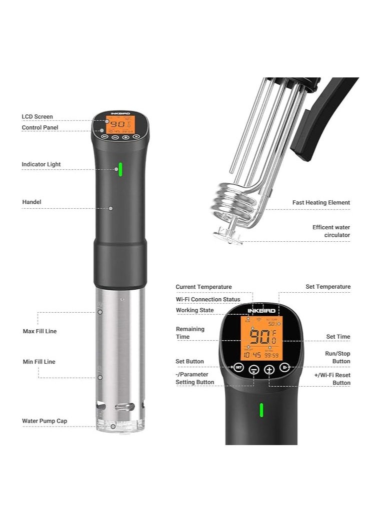 Generic - INKBIRD Culinary Sous Vide ISV-200W Wi-Fi Precision Cooker Powerful&Durable Immersion Circulator with Stainless Steel Components - Image 1