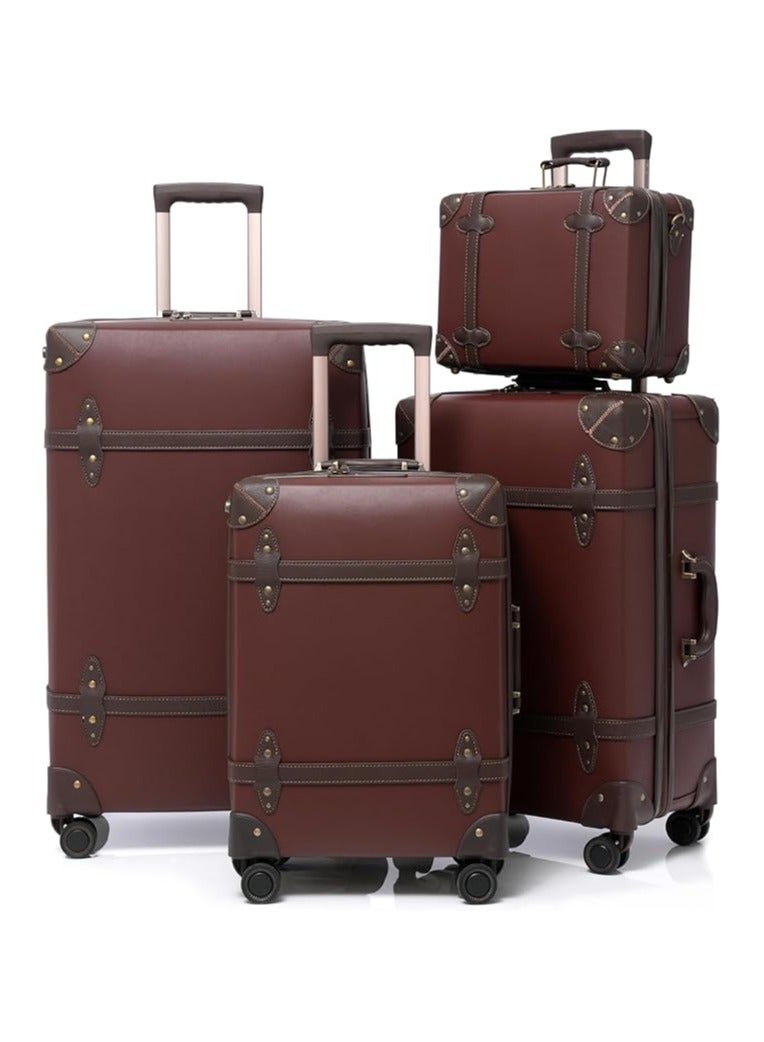 Concept Set of 4 Luxury Vintage-Inspired Premium Hard Shell Luggage Trolley Set with Number Lock 28", 24", 20", and 12.5 Inch  - Image 1