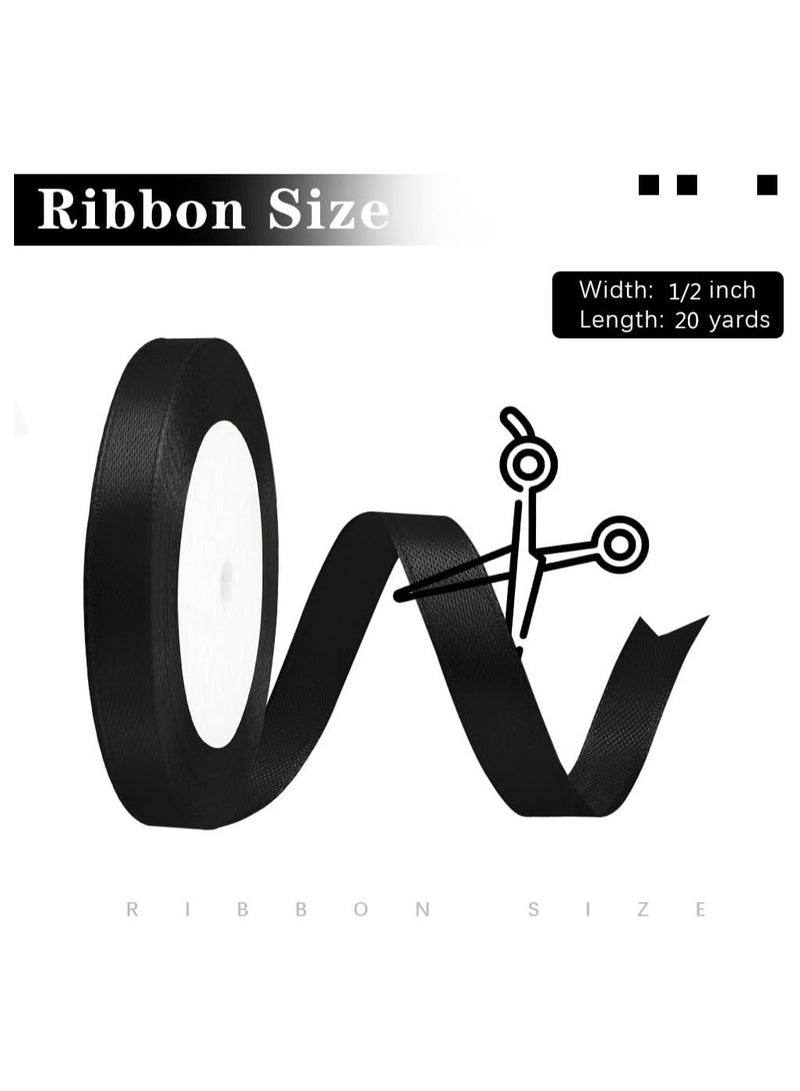 HOME ZONE 1/2 Inch 20 Yards Black Satin Ribbon for Flower Bouquet Floral Crafts Wedding Décor Birthday Cake - Image 2