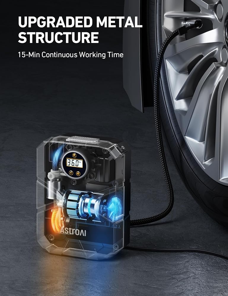 AstroAI Tire Inflator Air Compressor 12V DC Digital Car Air pump 150 PSI Preset Tyre Pressure & Auto Shutoff, Electric Tyre Inflator for Car Tyres, Bicycles, Other Inflatables - Image 4