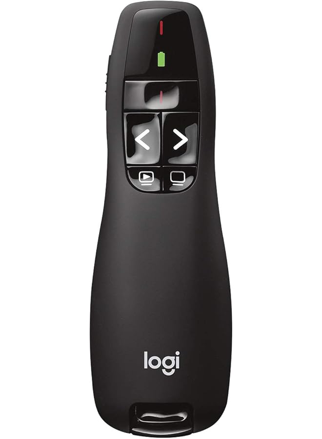 Logitech R400 Wireless Presentation Remote 2.4 Ghz Usb Receiver Red Laser Pointer 15 Meter Operating Range 6 Buttons Intuitive Slideshow Control Battery Indicator Pc Black  - Image 1