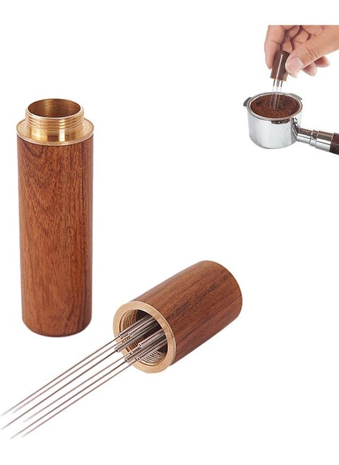 6-Needle Coffee Distributor with Walnut Handle, Barista Tool for Espresso Machine (Replaceable Needles)