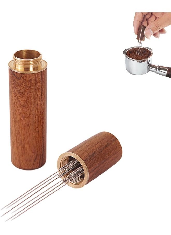 Oasisgalore - 6-Needle Coffee Distributor with Walnut Handle, Barista Tool for Espresso Machine (Replaceable Needles) - Image 1