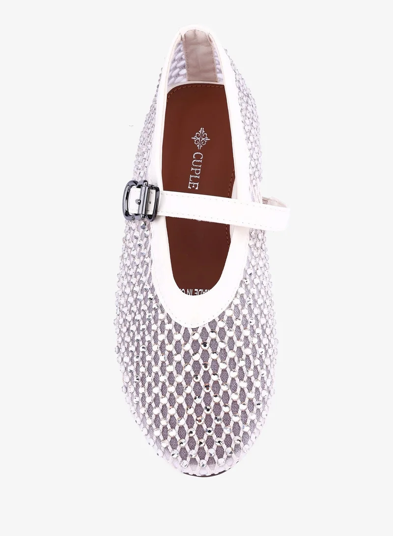 Cuple  Womens open weave mesh pattered ballerinas for Women | Best Price UAE