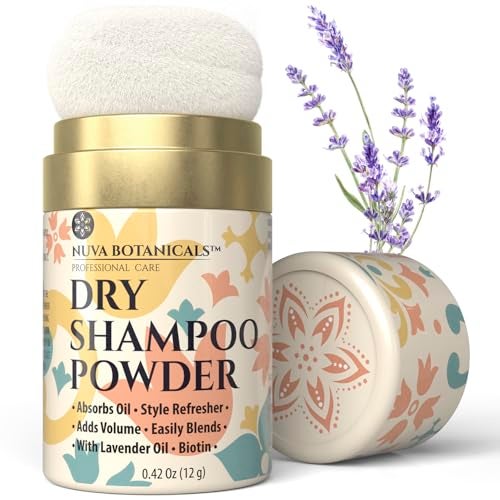 Nuva Botanicals Non Aerosol Dry Shampoo Powder with Biotin - Lavender Extract and Korean Ginseng - Volumizing Travel Size (0.42 oz) - Gifts for Her - Image 1