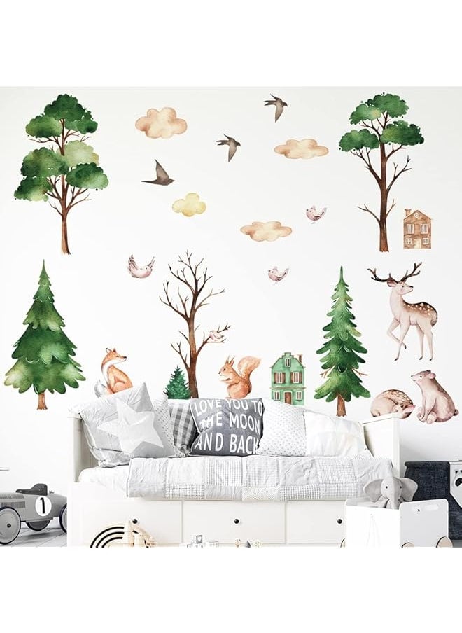 erorex Cartoon Animals Wall Stickers Jungle Animals Wall Decals Watercolor Tree Animal Wall Stickers Nursery Wall Decor Woodland Wall Decals Forest Animal Wall Decal For Bedroom Playroom Decor.  - Image 4