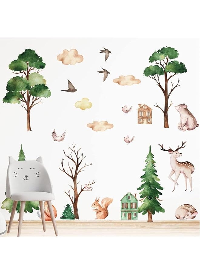 erorex Cartoon Animals Wall Stickers Jungle Animals Wall Decals Watercolor Tree Animal Wall Stickers Nursery Wall Decor Woodland Wall Decals Forest Animal Wall Decal For Bedroom Playroom Decor.  - Image 3