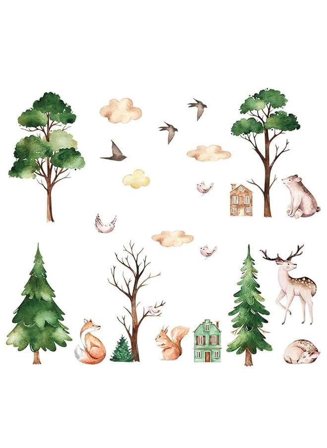 erorex Cartoon Animals Wall Stickers Jungle Animals Wall Decals Watercolor Tree Animal Wall Stickers Nursery Wall Decor Woodland Wall Decals Forest Animal Wall Decal For Bedroom Playroom Decor.  - Image 1
