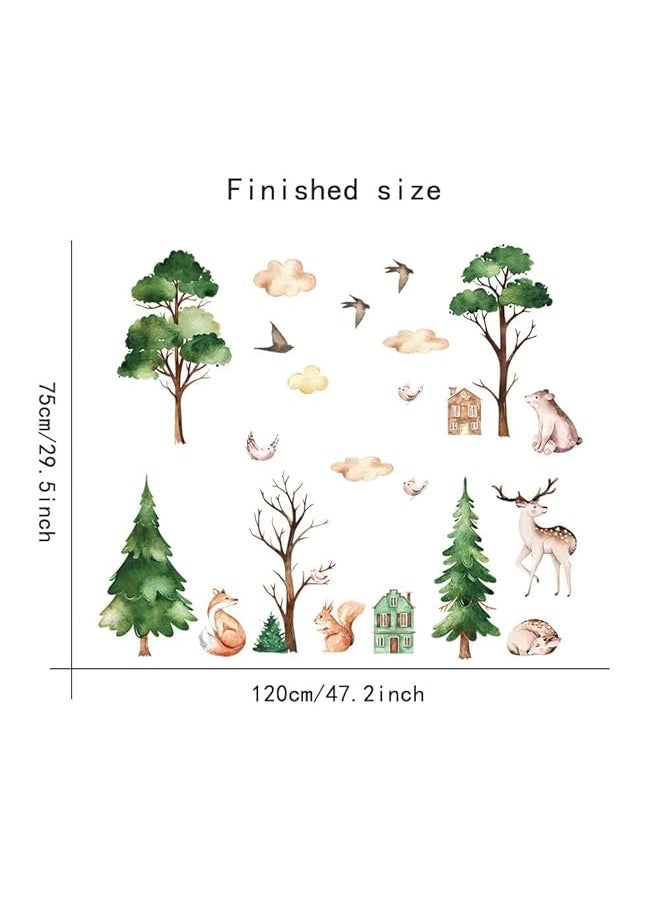 erorex Cartoon Animals Wall Stickers Jungle Animals Wall Decals Watercolor Tree Animal Wall Stickers Nursery Wall Decor Woodland Wall Decals Forest Animal Wall Decal For Bedroom Playroom Decor.  - Image 2