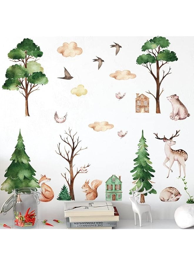 erorex Cartoon Animals Wall Stickers Jungle Animals Wall Decals Watercolor Tree Animal Wall Stickers Nursery Wall Decor Woodland Wall Decals Forest Animal Wall Decal For Bedroom Playroom Decor.  - Image 5