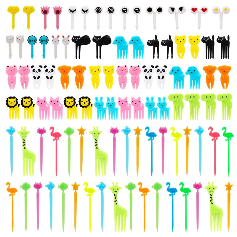 SUBANG 96 Pieces Animal Food Picks Mini Cartoon Toothpick Reusable Lunch Picks Lunch Bento Box Pick for Kids Fun Kids Toddler Food Toothpicks