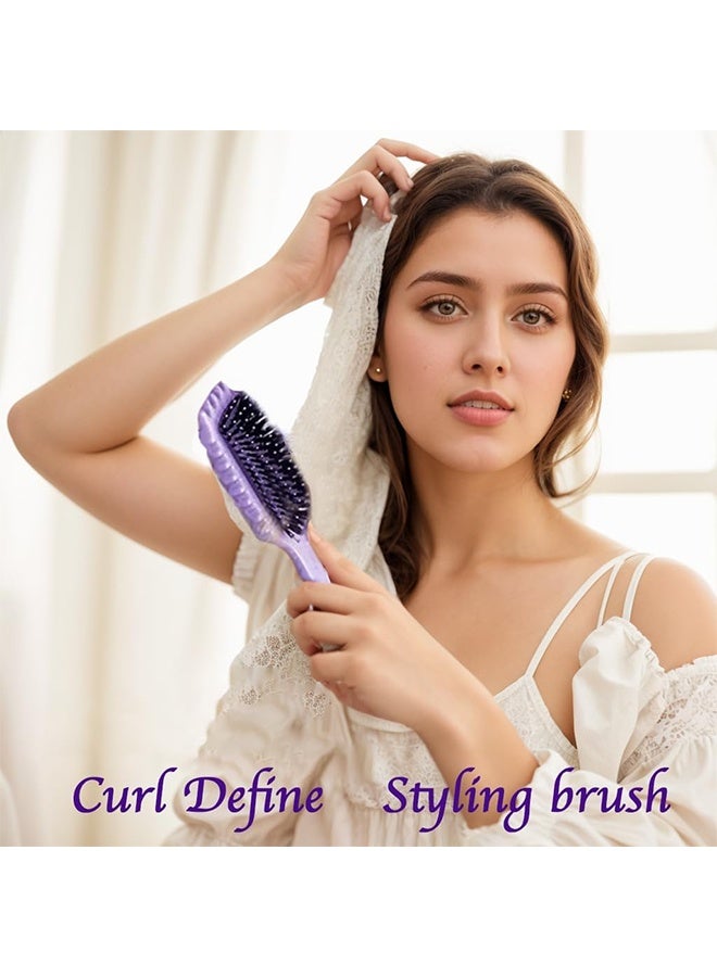 JS Curly Hair Brush Styling - Bounce Curl Defining Hair Brush - Detangler Brush with Comb, Nylon Faux Boar Bristles for Smoothing, Detangling, Scalp Massage & Relaxation - Unisex Hair Styling Tool (Lavender) - Image 5