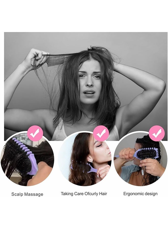 JS Curly Hair Brush Styling - Bounce Curl Defining Hair Brush - Detangler Brush with Comb, Nylon Faux Boar Bristles for Smoothing, Detangling, Scalp Massage & Relaxation - Unisex Hair Styling Tool (Lavender) - Image 2
