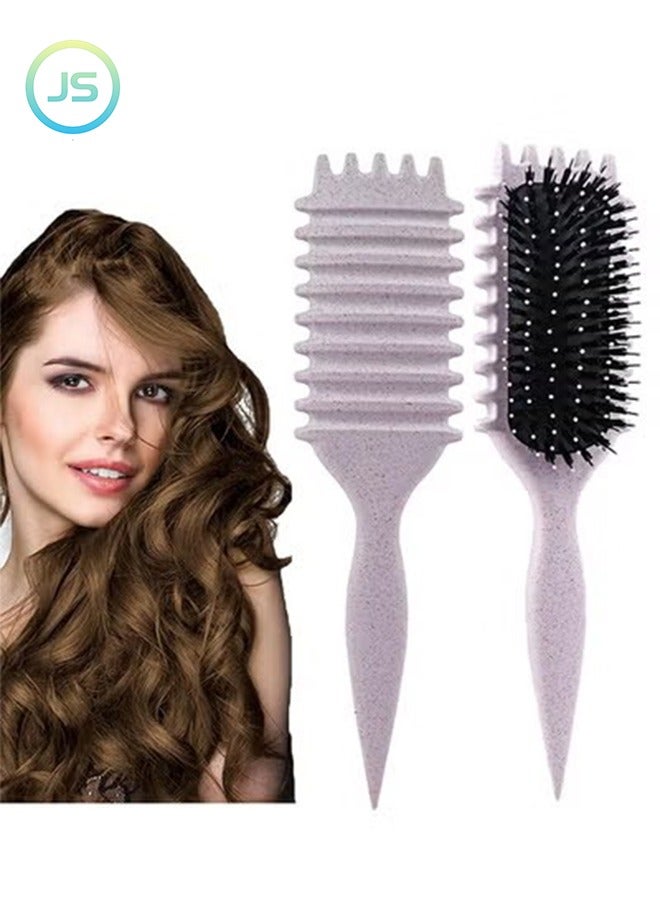 JS Curly Hair Brush Styling - Bounce Curl Defining Hair Brush - Detangler Brush with Comb, Nylon Faux Boar Bristles for Smoothing, Detangling, Scalp Massage & Relaxation - Unisex Hair Styling Tool (Lavender) - Image 1