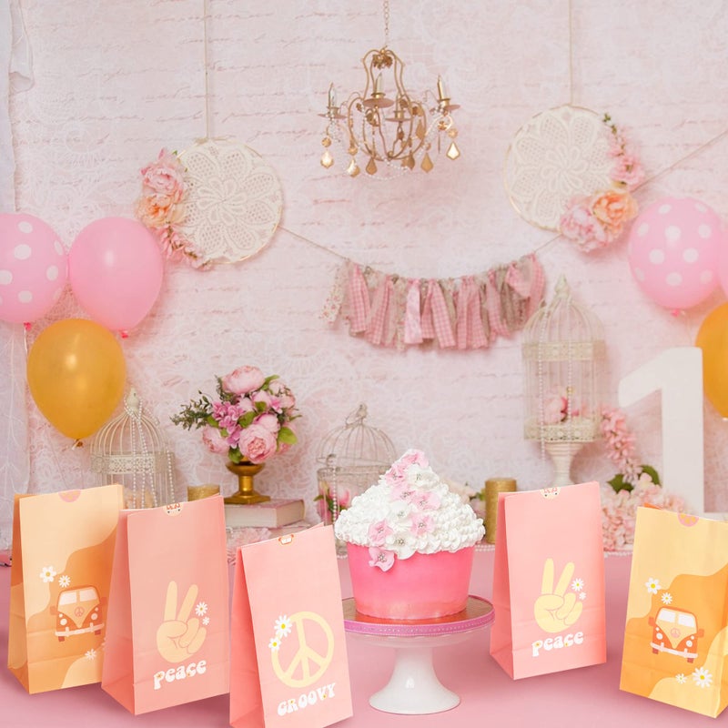 A1diee 24Pcs Groovy Retro Hippie Boho Party Favors Bags with Stickers Star Groovy Snacks Candy Party Favors Supplies Paper Bags Rainbow Pink Orange Gift Bags for Girls Birthday Baby Shower Wedding - Image 4