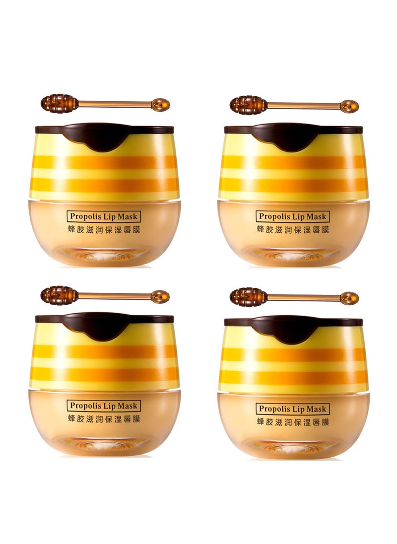 wenfeng 4 PCS Bee Lip Balm Honey PotHoney Lip MaskHoney Propolis Lip Mask Moisturizing Moisture Nourishing Dry  Chapped LipsLip Care and Reduces Lip LinesLip Exfoliating Honey 