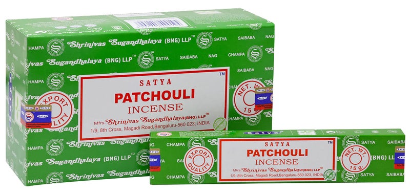 EARTH Satya Patchouli Incense Sticks 15 GMS (Pack of 12) (Green Certified) Indian Perfumed Hand Rolled Agarbatti Perfect for Worship Relaxation  Medication. - Image 1