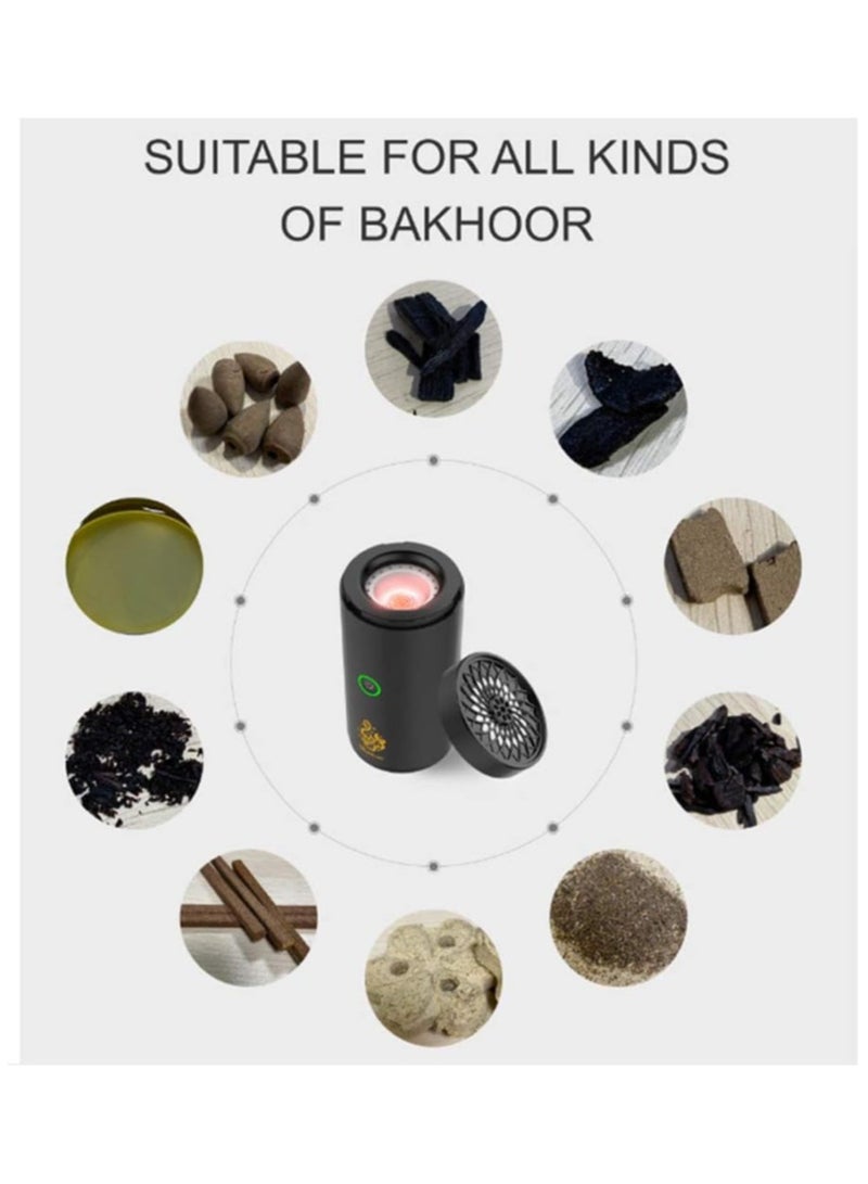 بخور USB Type-C Rechargeable Mini Incense Burner for Car - Portable Electric Bukhoor Diffuser in Black - Image 4