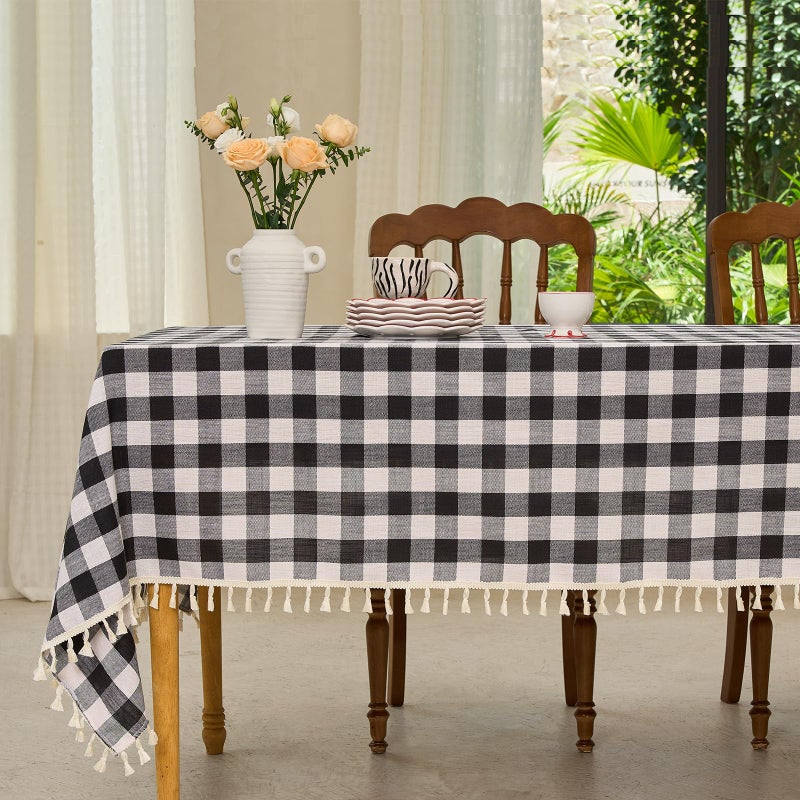 Midsummer Breeze Table Cloth Square Table-Rustic Gingham Tablecloth Buffalo Plaid Table Cloth for Halloween Thanksgiving Christmas Kitchen Dining(55x55 Inch Black and White) - Image 1