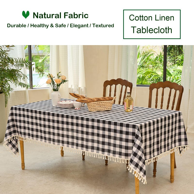 Midsummer Breeze Table Cloth Square Table-Rustic Gingham Tablecloth Buffalo Plaid Table Cloth for Halloween Thanksgiving Christmas Kitchen Dining(55x55 Inch Black and White) - Image 4