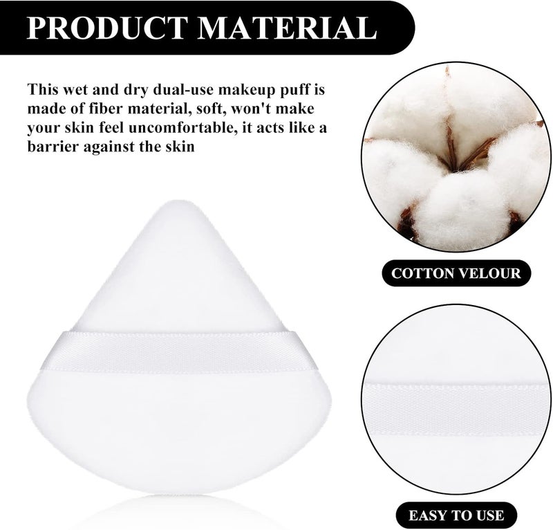 Maitys 12 Pcs Powder Puff Triangle for Face Makeup Cosmetic Loose Powder Puff Velour Soft Body Washable Reusable Foundation Sponge Wet Dry Makeup Tool for Women(Small,Black, White, Blue) - Image 3