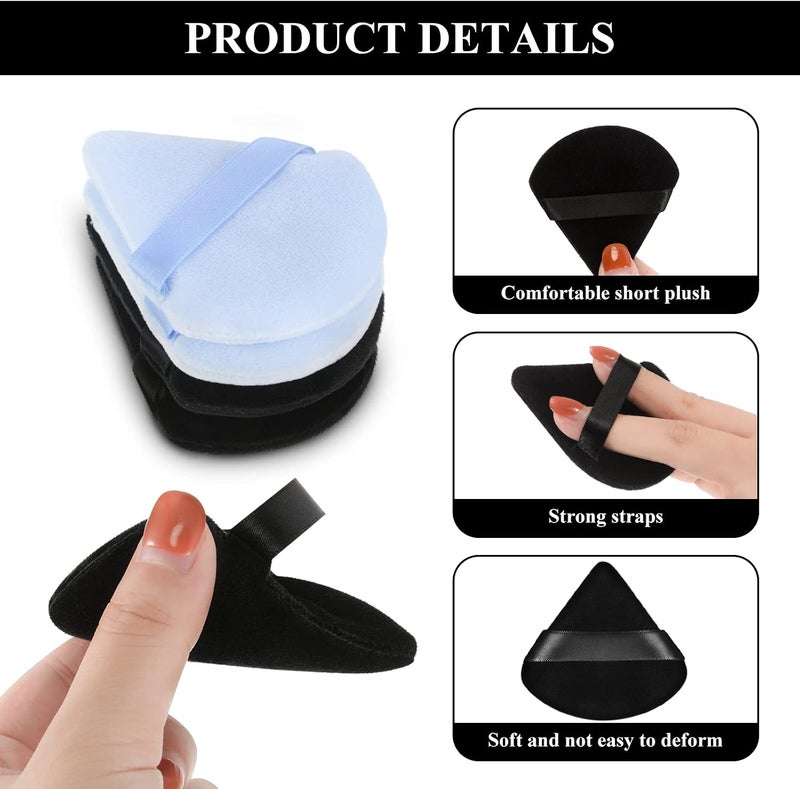 Maitys 12 Pcs Powder Puff Triangle for Face Makeup Cosmetic Loose Powder Puff Velour Soft Body Washable Reusable Foundation Sponge Wet Dry Makeup Tool for Women(Small,Black, White, Blue) - Image 4