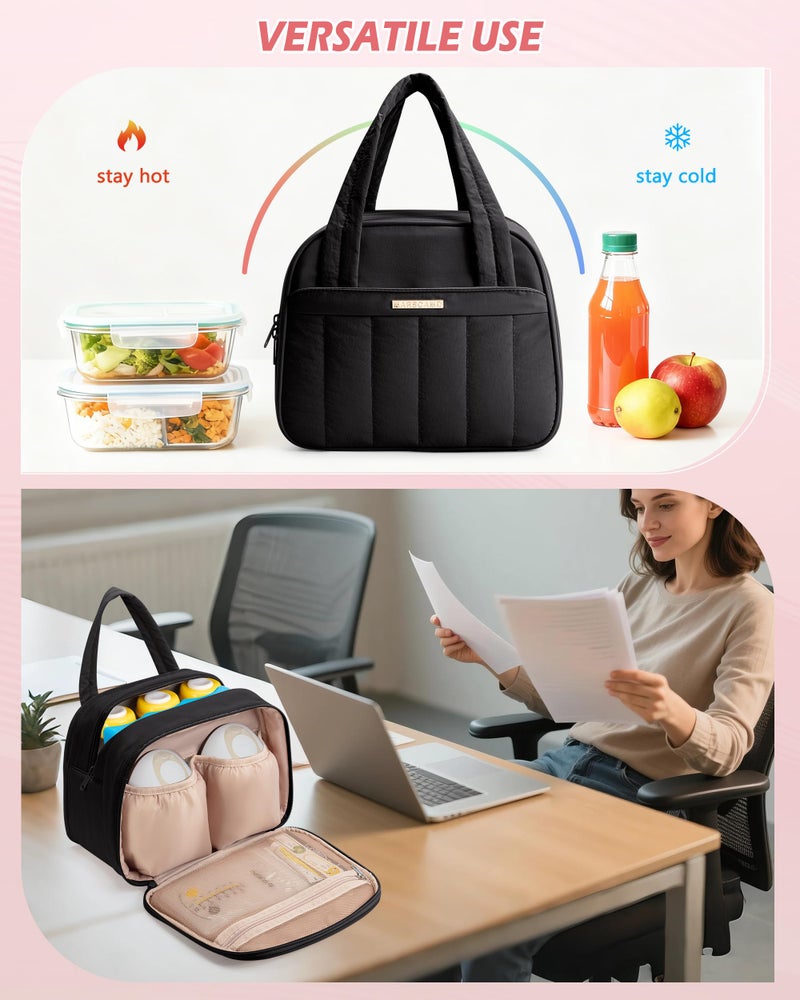 Marscamd Quilted Wearable Breast Pump Bag with Cooler Compartment, Wearable Pump Case Compatible with Momcozy and Most Brand Hands-Free Breast Pumps, Black - Image 5