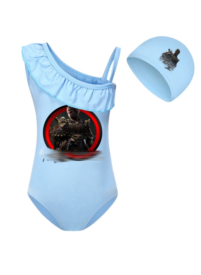 MQD Black Myth Goku Girls' One Piece Swimsuit And Cap Set 