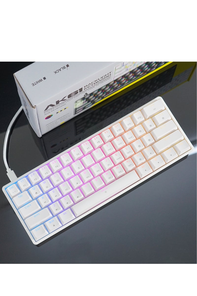 AK61 60% Gaming Keyboard – Hot Swap Blue Switch Mechanical – RGB Luminous – Type-C (detachable) Wired Keyboard – 61 English Layout Key | White - Image 5