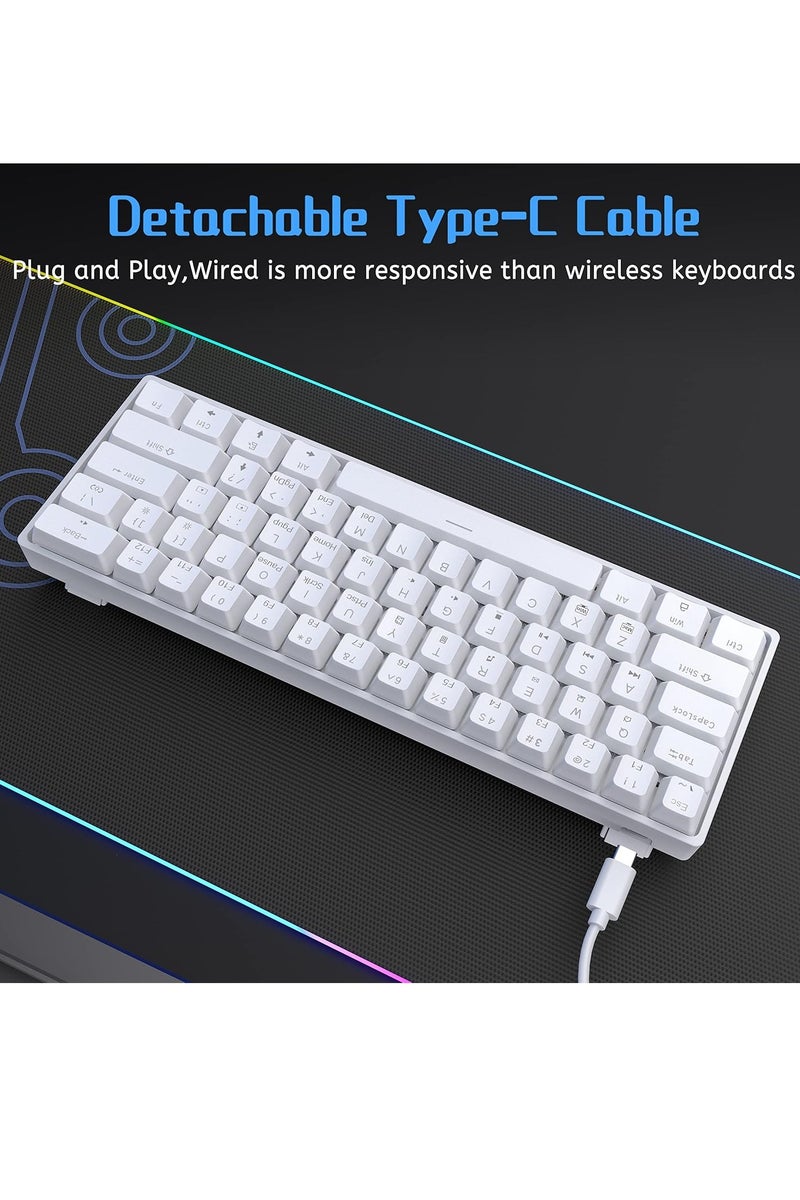 AK61 60% Gaming Keyboard – Hot Swap Blue Switch Mechanical – RGB Luminous – Type-C (detachable) Wired Keyboard – 61 English Layout Key | White - Image 4
