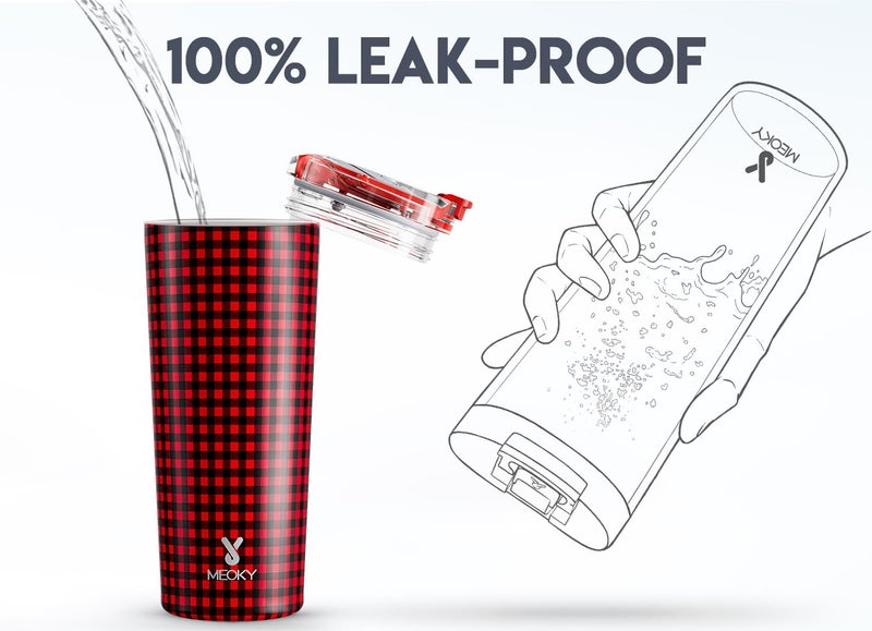 Meoky 24 oz Travel Coffee Mug with Leak-proof Lid, Stainless Steel Insulated Coffee Tumbler, Keeps Hot for 8 Hours or Cold for 24 Hours, Fits in Car Cup Holder (Crimson Plaid) - Image 5