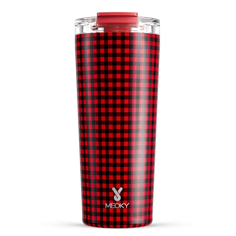 Meoky 24 oz Travel Coffee Mug with Leak-proof Lid, Stainless Steel Insulated Coffee Tumbler, Keeps Hot for 8 Hours or Cold for 24 Hours, Fits in Car Cup Holder (Crimson Plaid) - Image 1