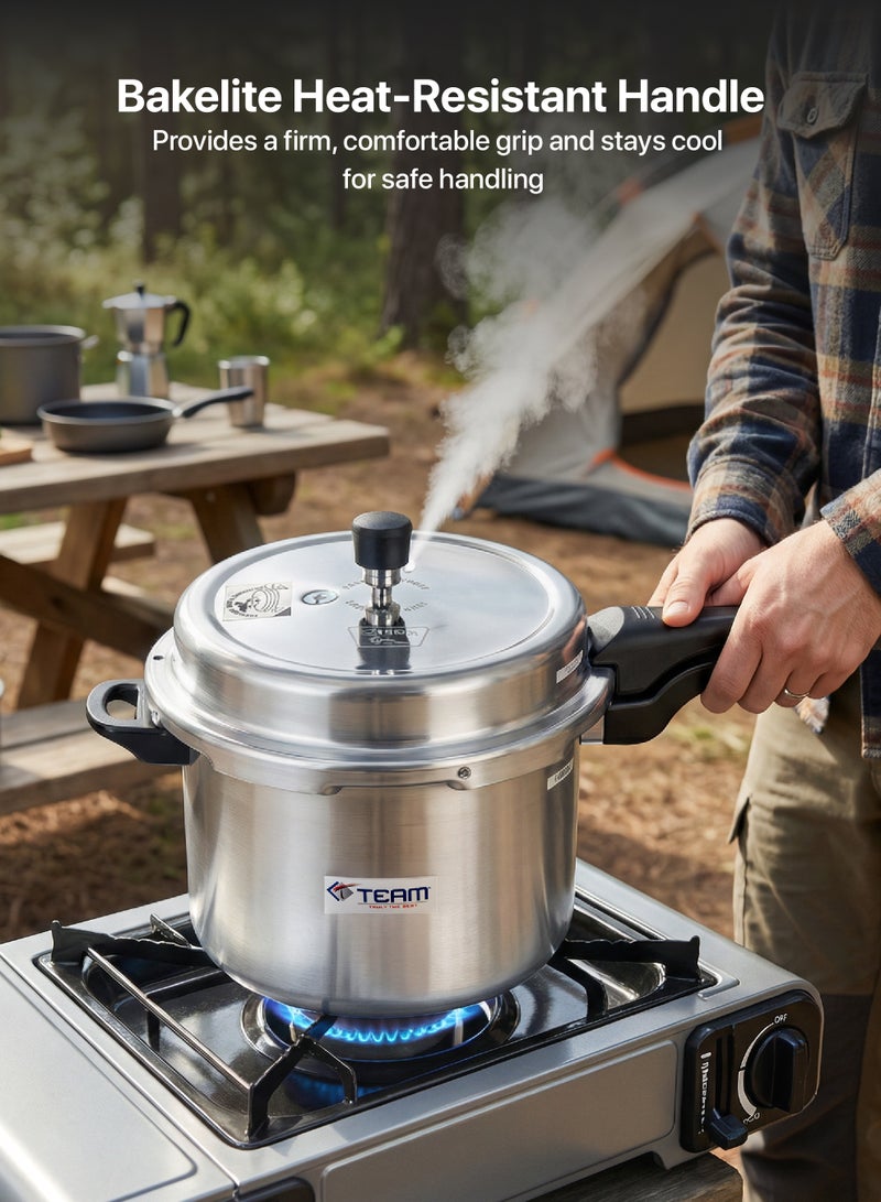تيم TEAM Pressure Cooker 10 Liter – Heavy‑Duty Aluminium Cooker with Bakelite Handle, Anti‑Spill Lid, Whistle Valve, Fast Cooking – Gas & Electric Stove Compatible - Image 3