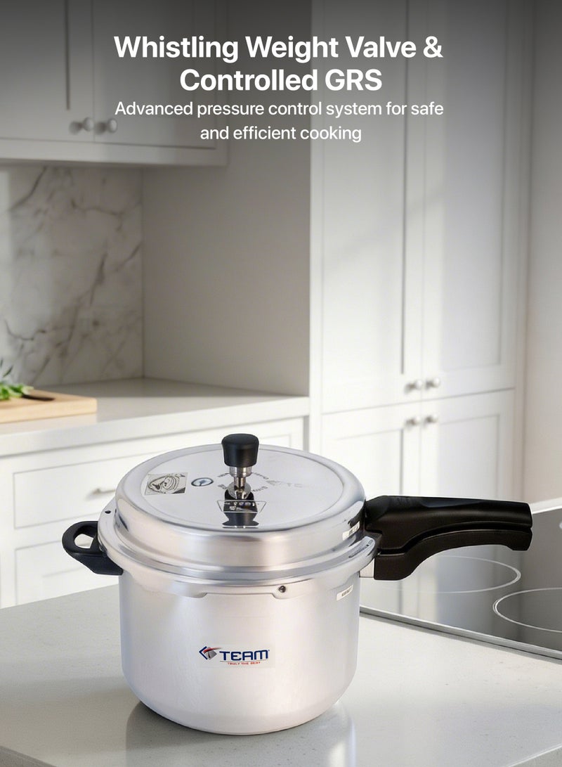 تيم TEAM Pressure Cooker 10 Liter – Heavy‑Duty Aluminium Cooker with Bakelite Handle, Anti‑Spill Lid, Whistle Valve, Fast Cooking – Gas & Electric Stove Compatible - Image 4