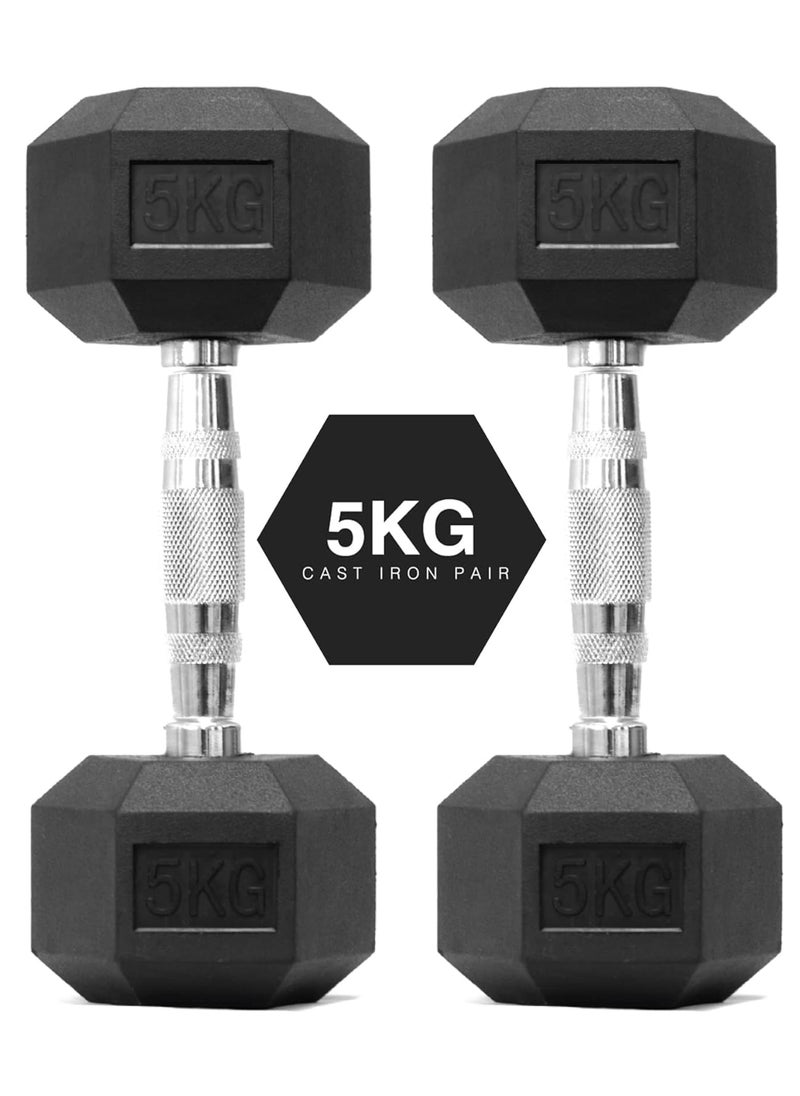 Uwals - Hex Dumbbells Weights Pair for Home Exercise | 5kgSet of 2 Hexagonal Weight Rubber Encased for Home Fitness Gym Workouts Training Muscle Building & Conditioning | Unisex | Strength - Image 1