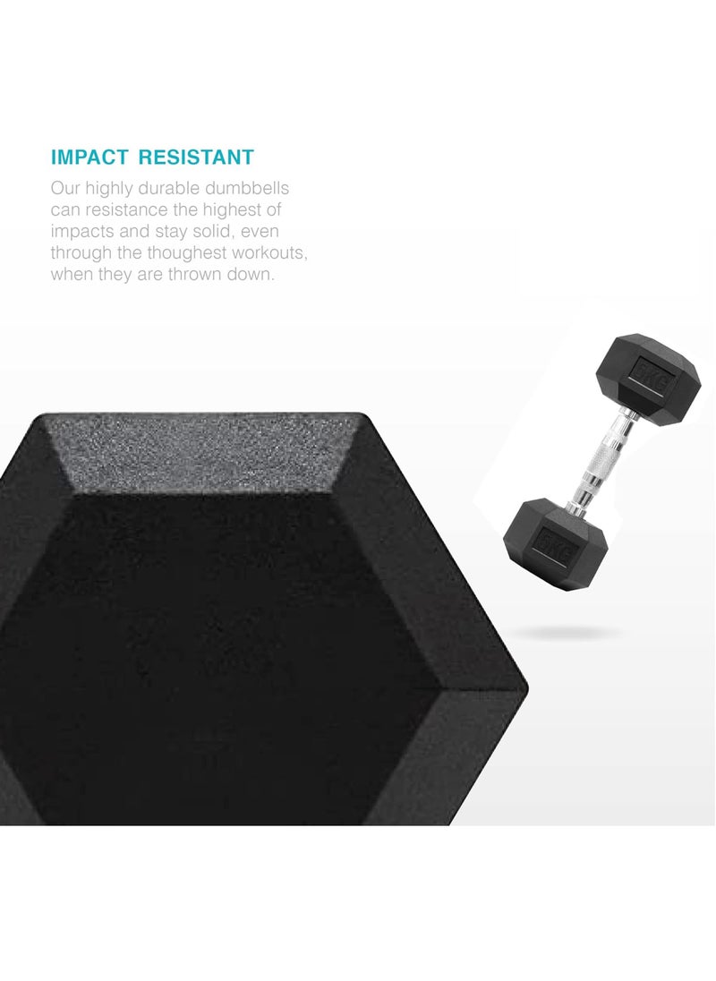 Uwals - Hex Dumbbells Weights Pair for Home Exercise | 5kgSet of 2 Hexagonal Weight Rubber Encased for Home Fitness Gym Workouts Training Muscle Building & Conditioning | Unisex | Strength - Image 1