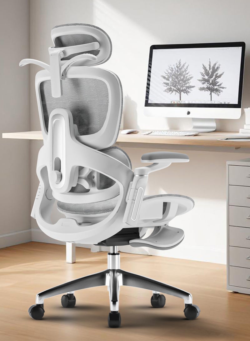 DROGO Ergonomic Office Chair for Work from Home, Computer Chair for Study with Breathable Mesh, Adjustable Seat, 5 level Adjustable Backrest, 6D Armrest, 4D Headrest & Lumbar Support | Gaming Chair with Footrest & Recline White - Image 1