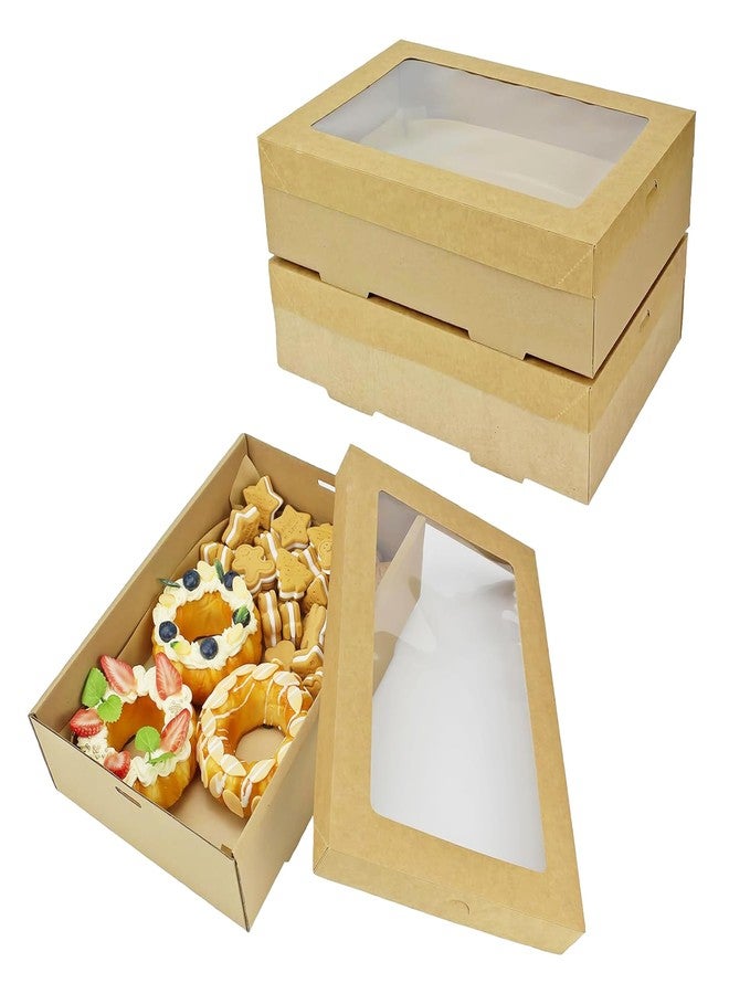 YankMooM 6 Pack Large Bakery Boxes with Clear Window, 12x8x3inch Kraft Picnic Container, Reusable and Eco-Friendly Gift Wrapping Box for Baking Pies, Cakes, Pizza, Fruits, Muffins and Pastries - Image 1