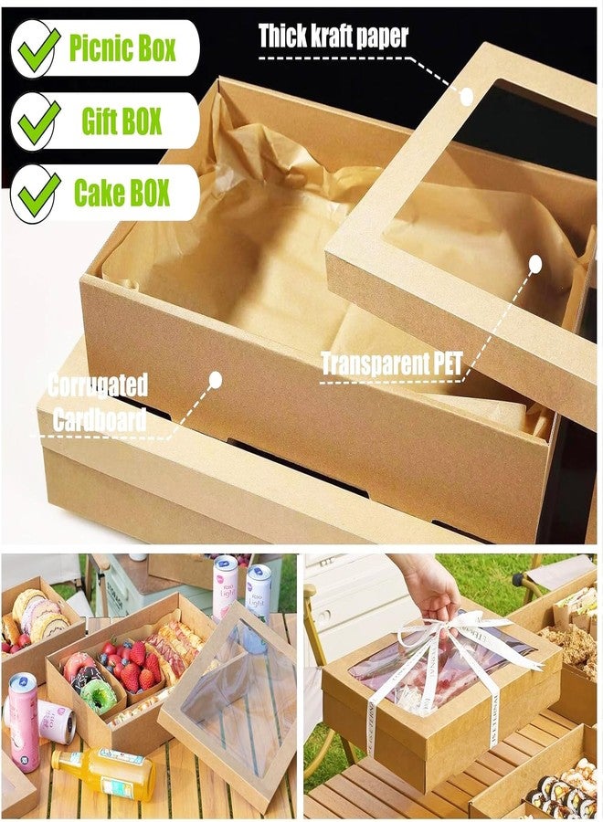 YankMooM 6 Pack Large Bakery Boxes with Clear Window, 12x8x3inch Kraft Picnic Container, Reusable and Eco-Friendly Gift Wrapping Box for Baking Pies, Cakes, Pizza, Fruits, Muffins and Pastries - Image 5