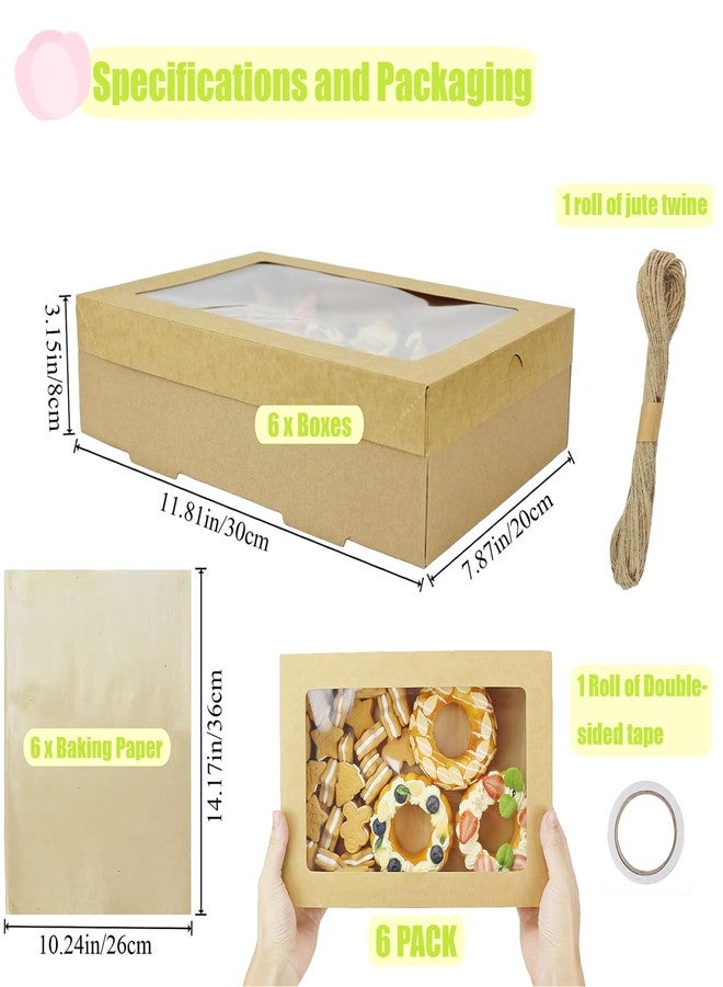 YankMooM 6 Pack Large Bakery Boxes with Clear Window, 12x8x3inch Kraft Picnic Container, Reusable and Eco-Friendly Gift Wrapping Box for Baking Pies, Cakes, Pizza, Fruits, Muffins and Pastries - Image 3