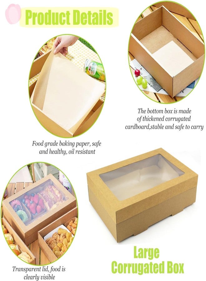 YankMooM 6 Pack Large Bakery Boxes with Clear Window, 12x8x3inch Kraft Picnic Container, Reusable and Eco-Friendly Gift Wrapping Box for Baking Pies, Cakes, Pizza, Fruits, Muffins and Pastries - Image 4