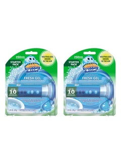Toilet Gel Stamps, Fresh Gel Toilet Cleaning Stamps, Helps Keep Toilet Clean and Helps Prevent Limescale & Toilet Rings, Rainshower Scent, 1 Dispenser + 6 Stamps, 2 Pack