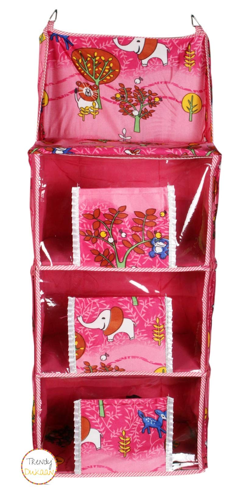 Unique Ideas Kids/Children Foldable 3 Shelf Hanging Wardrobe (Pink Satin) - Image 1